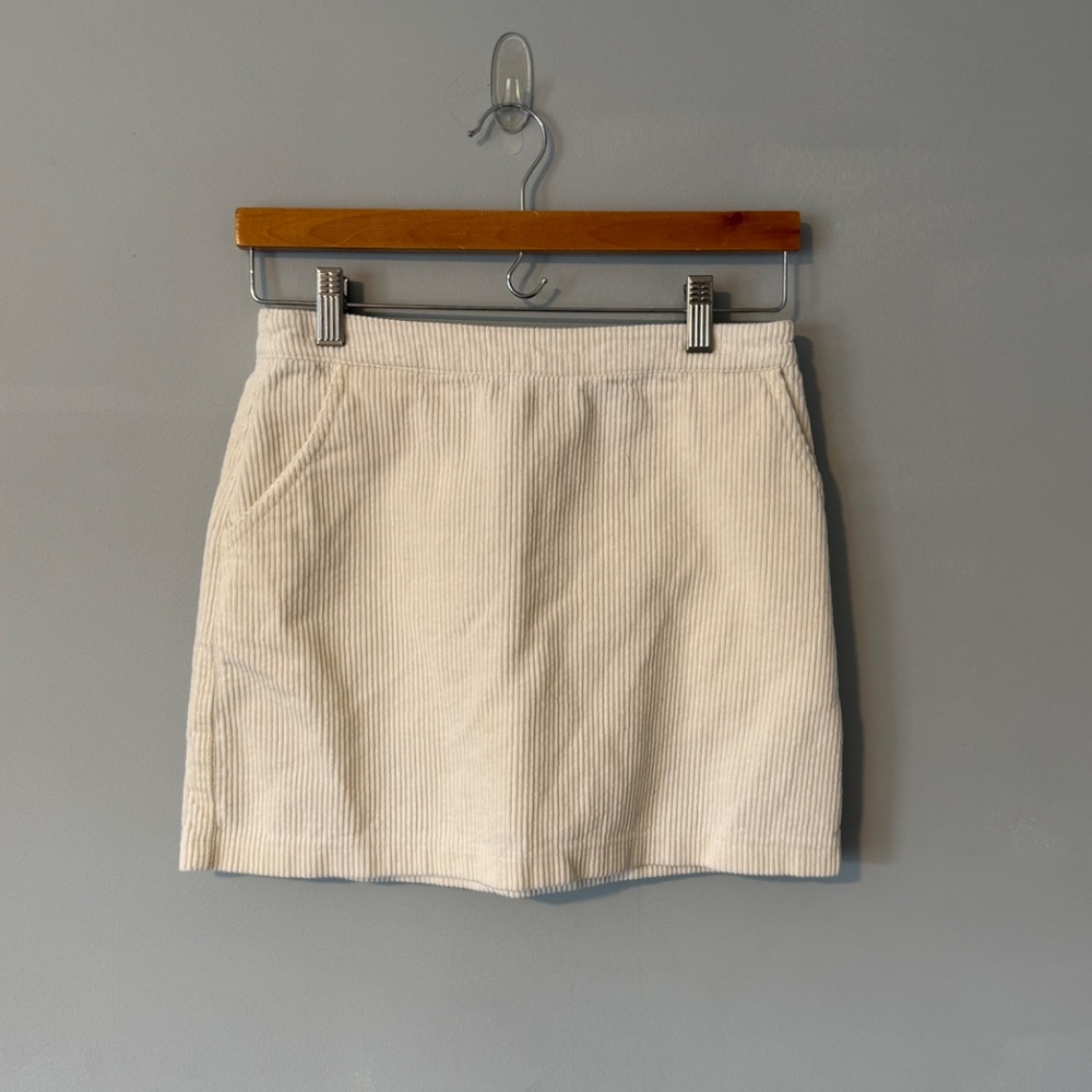 Forever 21 Cream Corduroy Mini Skirt with Exposed Back Zipper